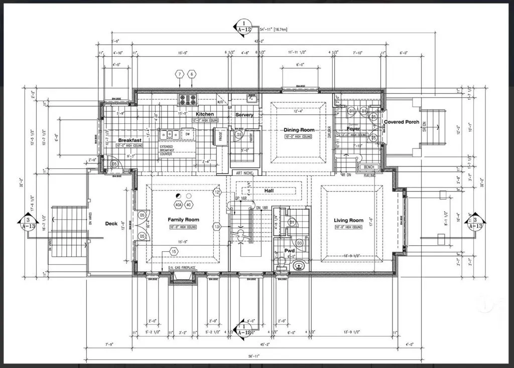 Technical drawing floor plan being analysed by Athena AI